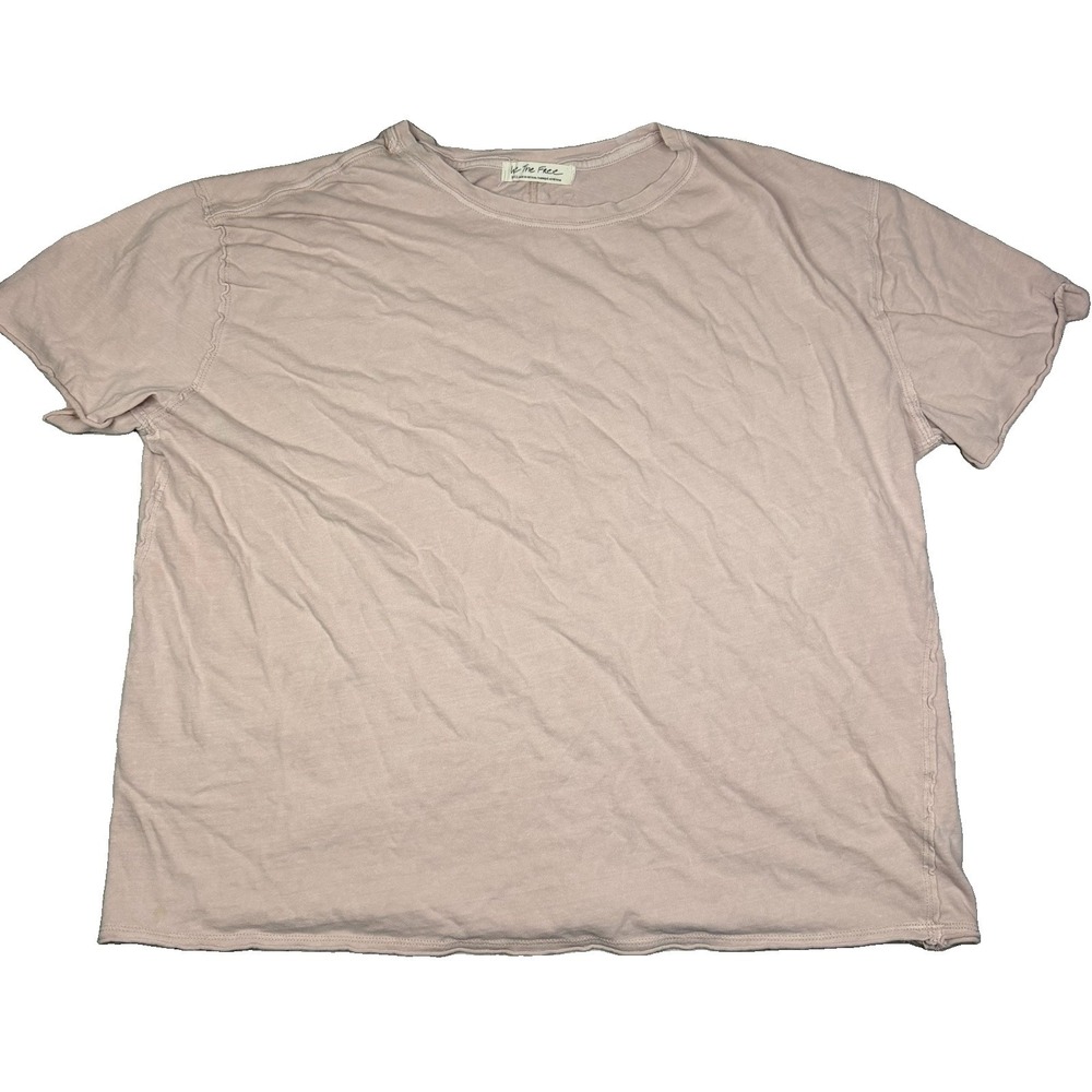 We The Free Free People Pink Tee Womens Small Boxy Raw Hem Cotton Short Sleeve